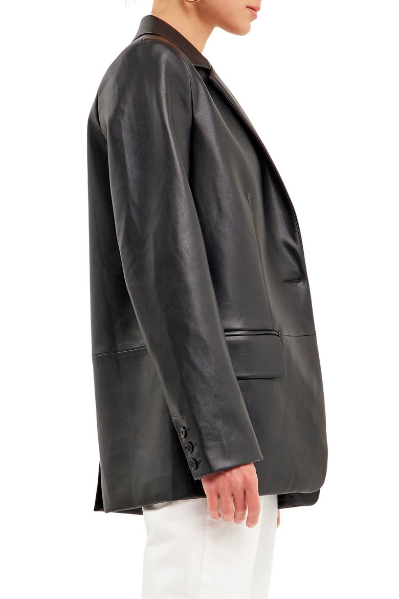Faux Leather Blazer, Alternate, color, BLACK