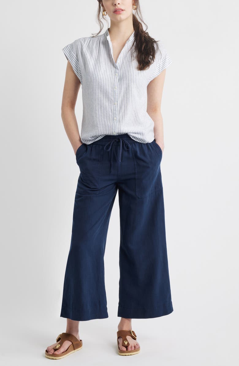 Caslon<sup>®</sup> Stripe Linen Blend Short Sleeve Button-Up Shirt, Alternate, color,