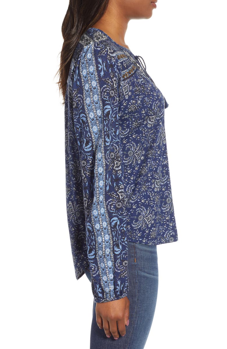 Lucky Brand Beaded Mixed Print Top, Alternate, color, 