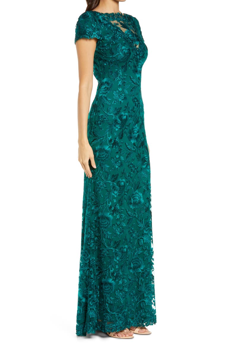 Embroidered Lace Evening Gown, Alternate, color, MALACHITE