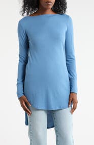 GO COUTURE Boat Neck High Low Sweater