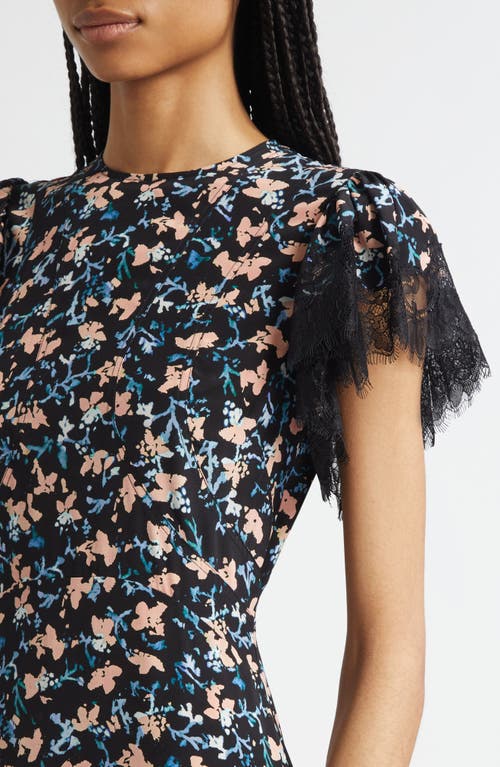 Ulla Johnson Renee Lace Trim Flutter Sleeve Silk Cocktail Dress In Blue