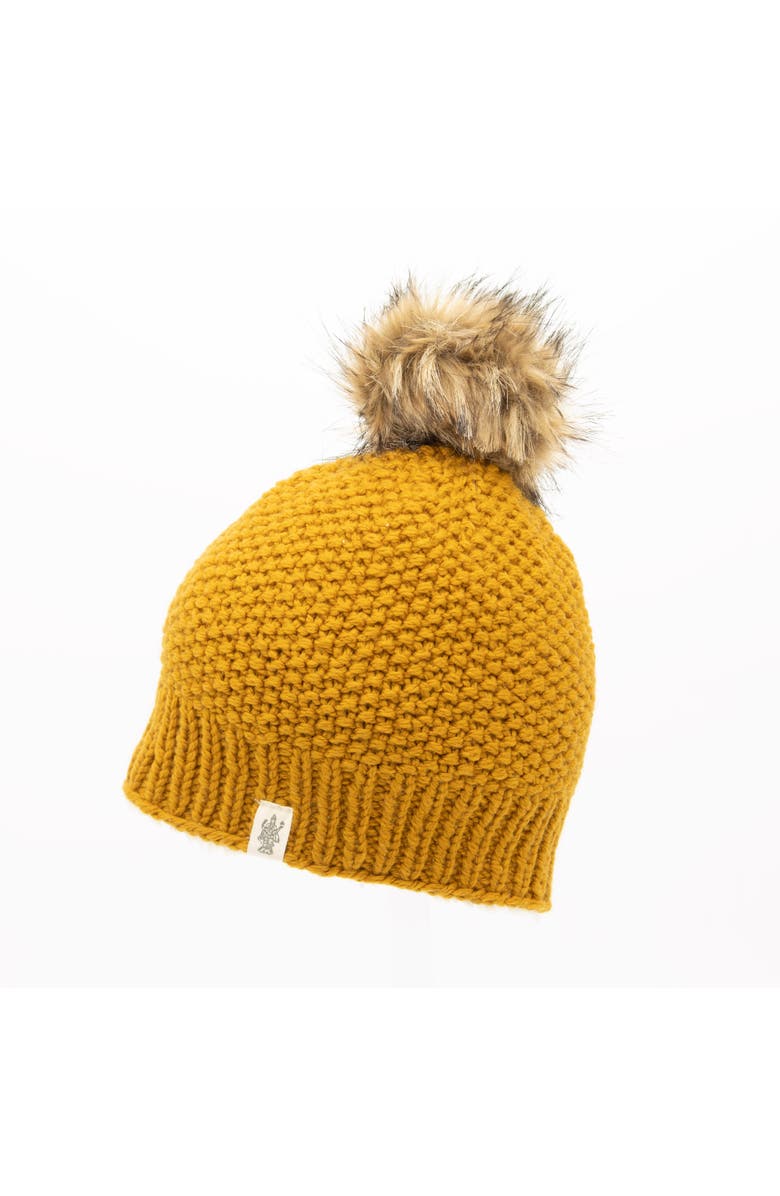 Nirvanna Designs Moss Fur Pom Pom Hat, Main, color, Honey