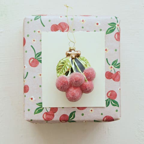 Sugar-Frosted Glass Cherry Cluster Ornament
