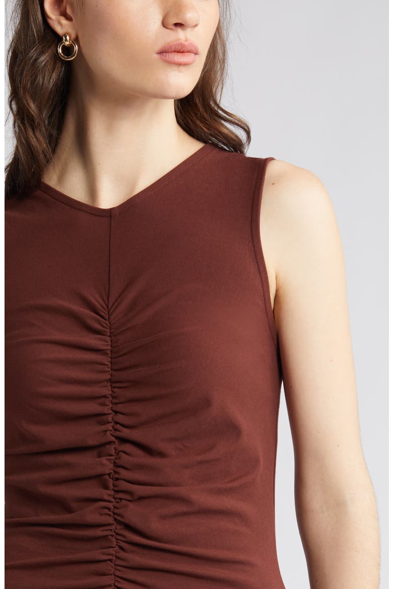 Ruched Front Sleeveless Maxi Dress, Alternate, color, BROWN RAISIN