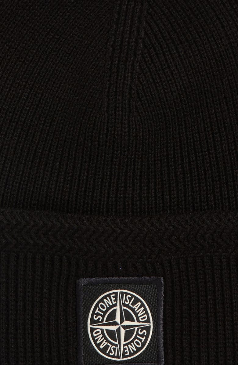 Stone Island Logo Patch Cotton Rib Beanie, Alternate, color, 