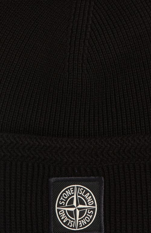 Shop Stone Island Logo Patch Cotton Rib Beanie In Black