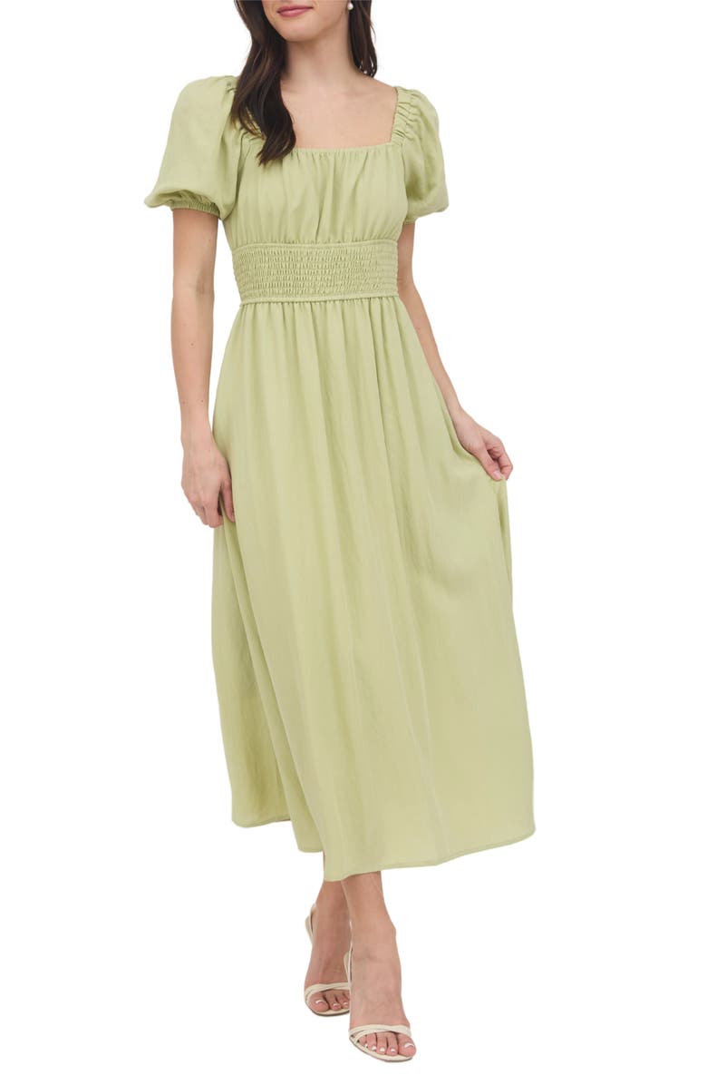 AUGUST SKY Puff Sleeve Midi Dress, Main, color, Light Kiwi