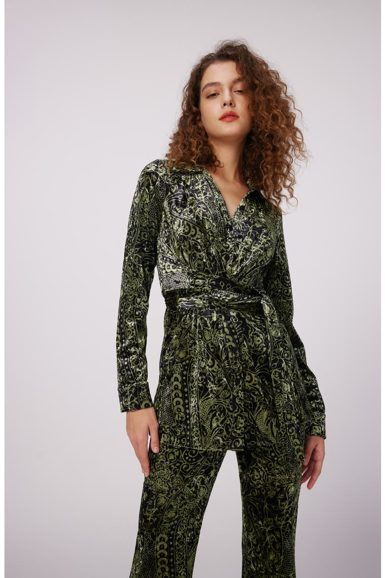 Lagarde Paisley Velvet Wrap Front Top, Alternate, color, LACED UP