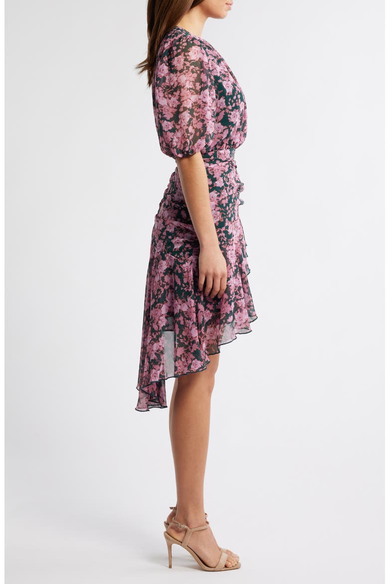 Floral Asymmetric Ruffle Chiffon Dress, Alternate, color, GREEN- PINK WIND FLORAL