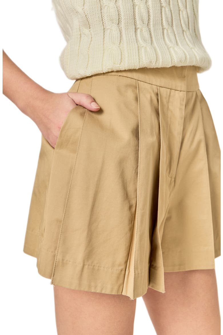 Pleated Cotton Shorts, Alternate, color, BEIGE