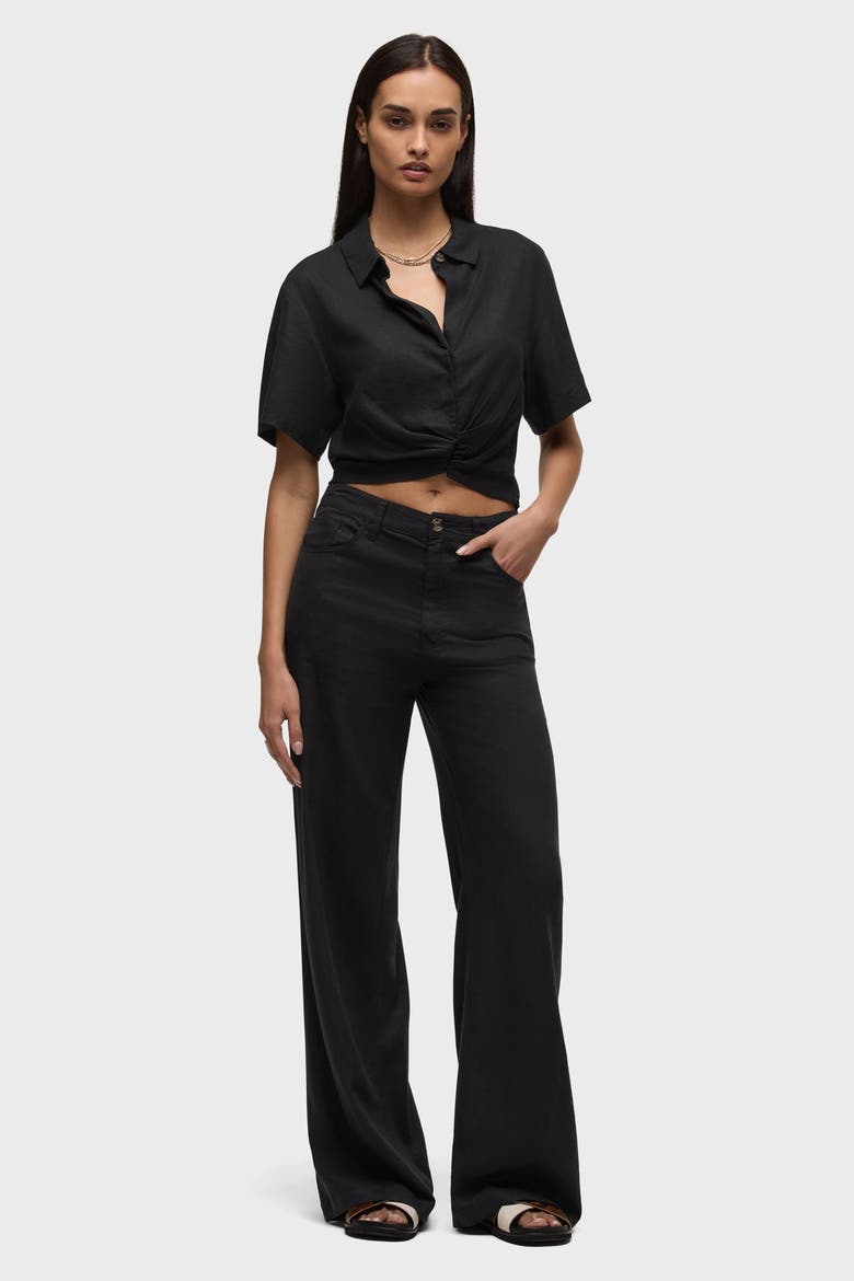 short sleeve knotted button down shirt, Alternate, color, black