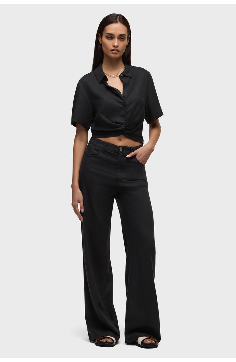 Hudson Jeans short sleeve knotted button down shirt, Alternate, color, Black