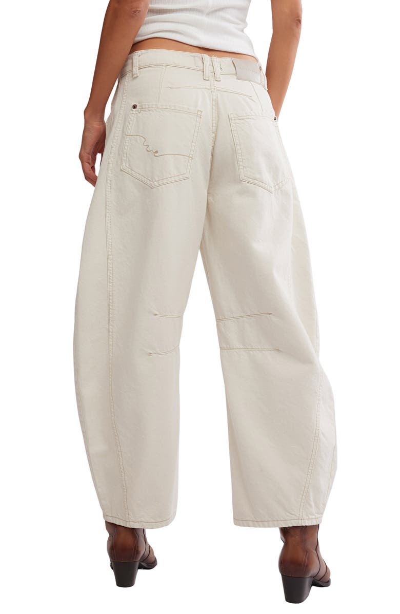 Free People Good Luck Mid Rise Barrel Leg Jeans, Alternate, color, Milk