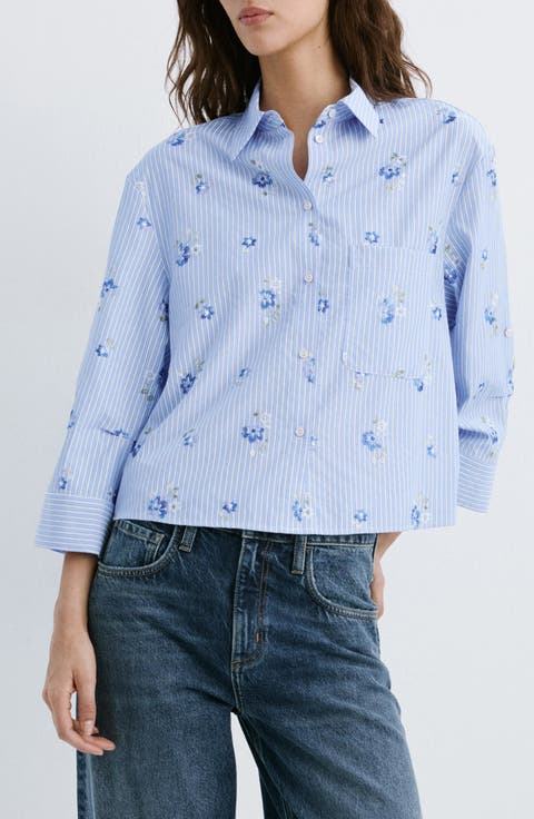 Embroidered Stripe Button-Up Shirt