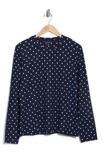 Brooks Brothers Polka Dot Long Sleeve Top In Blue