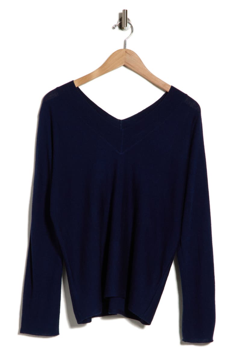 Double 'V' Wool, Silk & Cashmere Sweater, Alternate, color, COASTAL