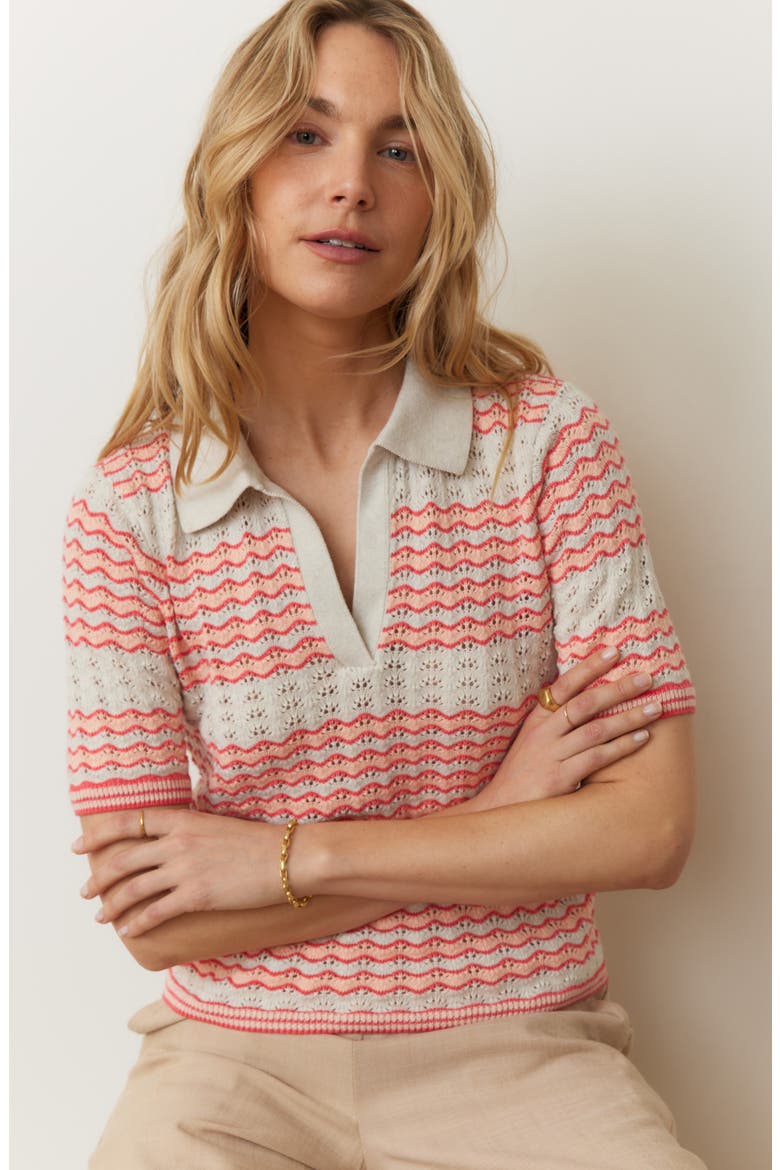 Spencer Open Stitch Short Sleeve Polo Sweater, Alternate, color, PINK GROOVE
