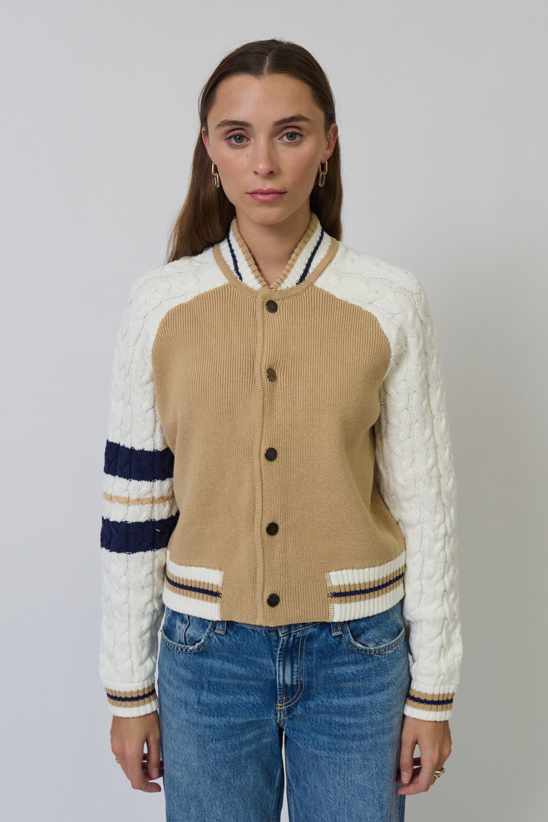 Chloe Cable Sleeve Knit Bomber (Women) | Nordstrom