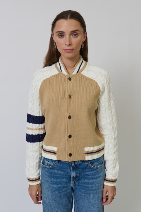 Chloe Cable Sleeve Knit Bomber