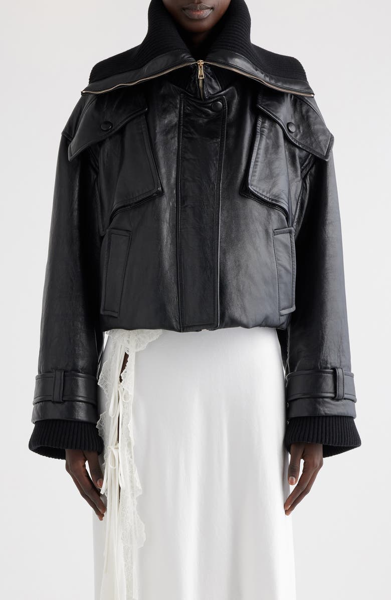 Chloé Oversize Crop Lambskin Leather Bomber Jacket, Main, color, 