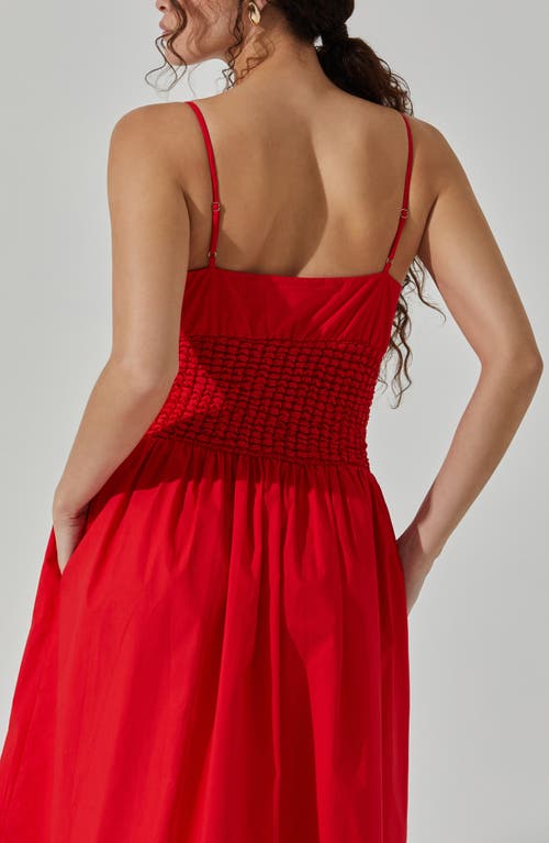 Astr The Label Popcorn Waist Cotton Midi Dress In Cherry Red