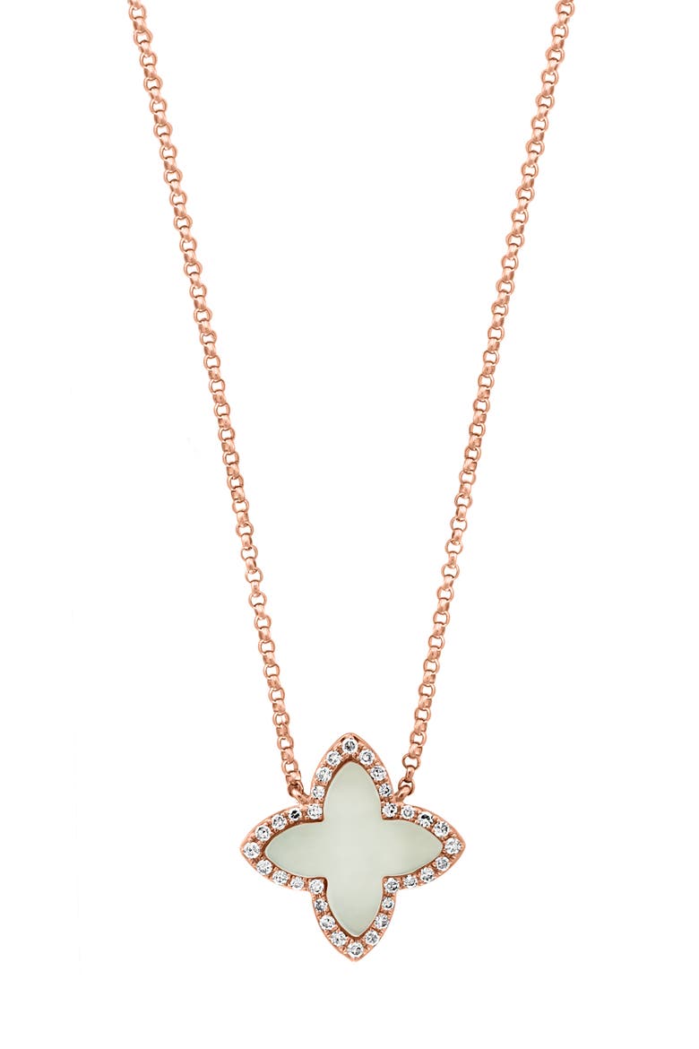 14K Rose Gold  Mother of Pearl Clover Diamond Necklace, Main, color, 14K Gold