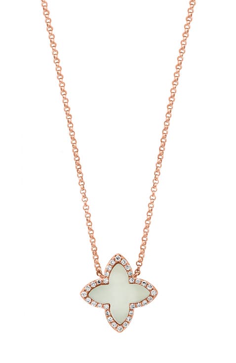 14K Rose Gold  Mother of Pearl Clover Diamond Necklace
