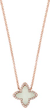 EFFY 14K Rose Gold Mother of Pearl Clover Diamond Necklace