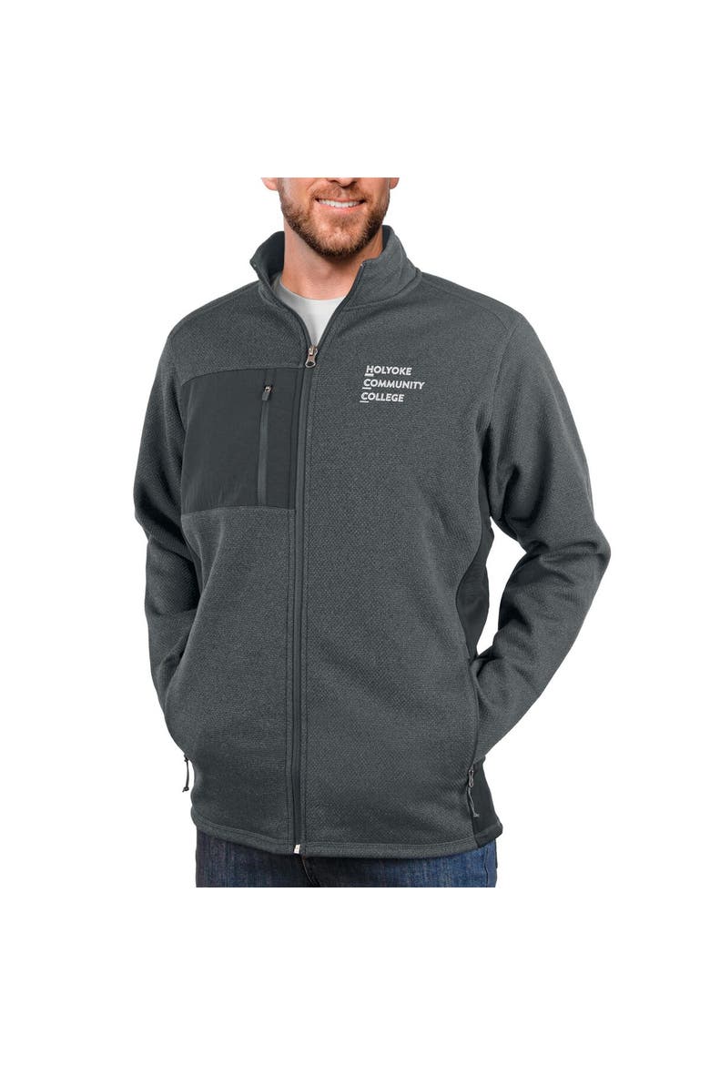 Men's Antigua Heathered Charcoal Holyoke Community College Course Full-Zip Jacket, Main, color, Heather Charcoal