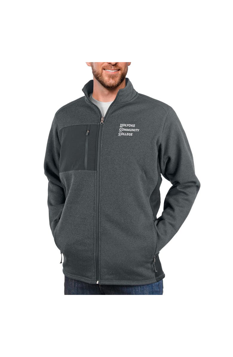 ANTIGUA Men's Antigua Heathered Charcoal Holyoke Community College Course Full-Zip Jacket, Main, color, 