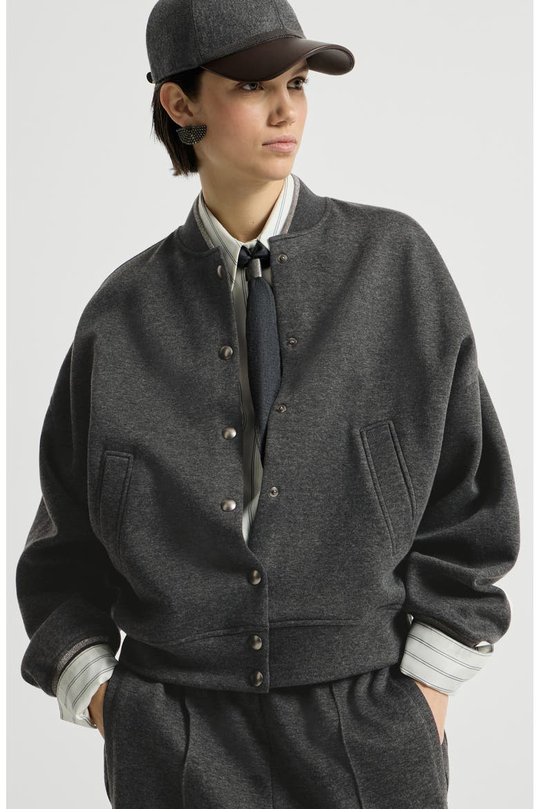 Techno cotton and cashmere interlock bomber jacket, Alternate, color, Anthracite