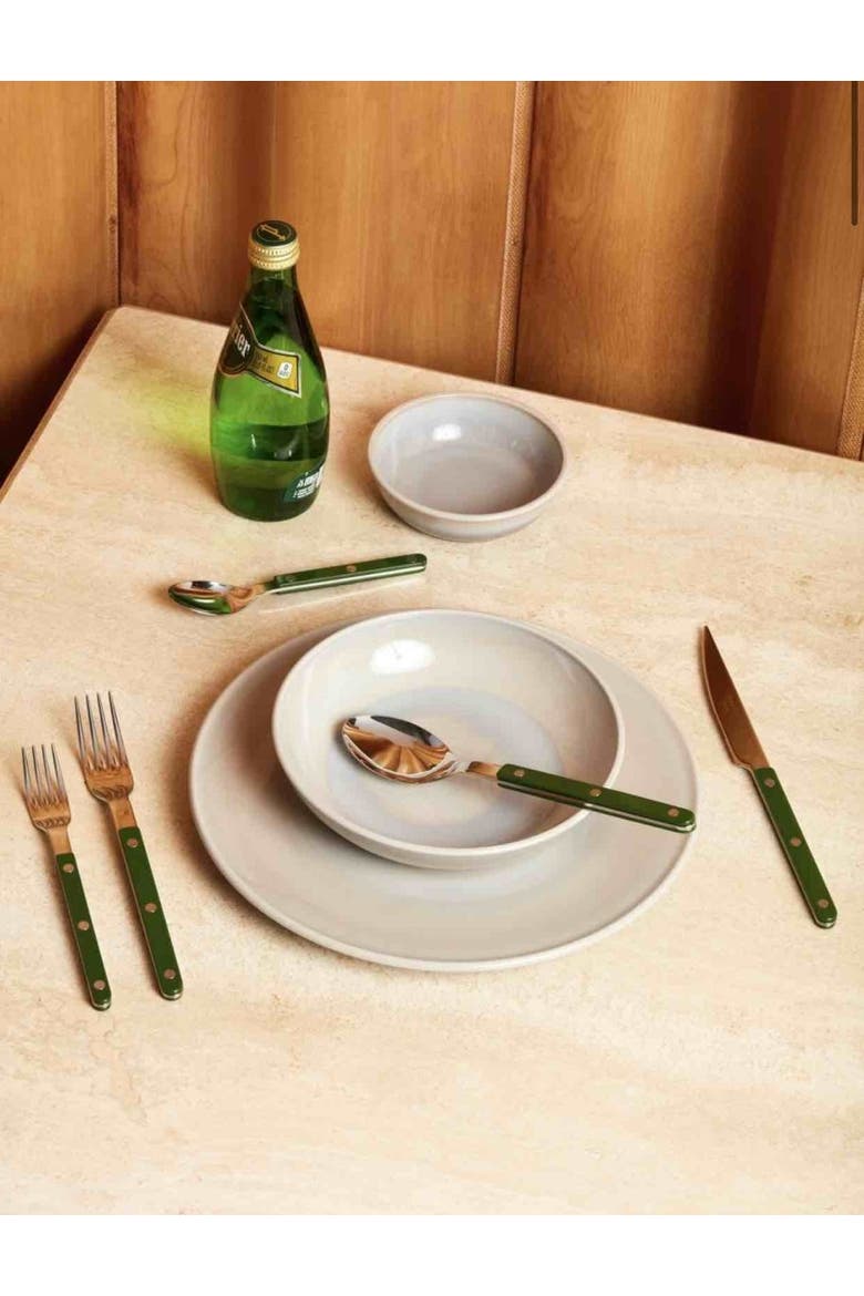 French Retro Flatware Set, Stainless Steel Rivet Cutlery Silverware, Alternate, color, Green