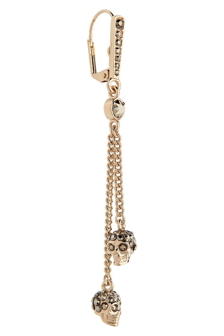 Alexander McQueen Double Skull Drop Earrings, Alternate, color, GOLD