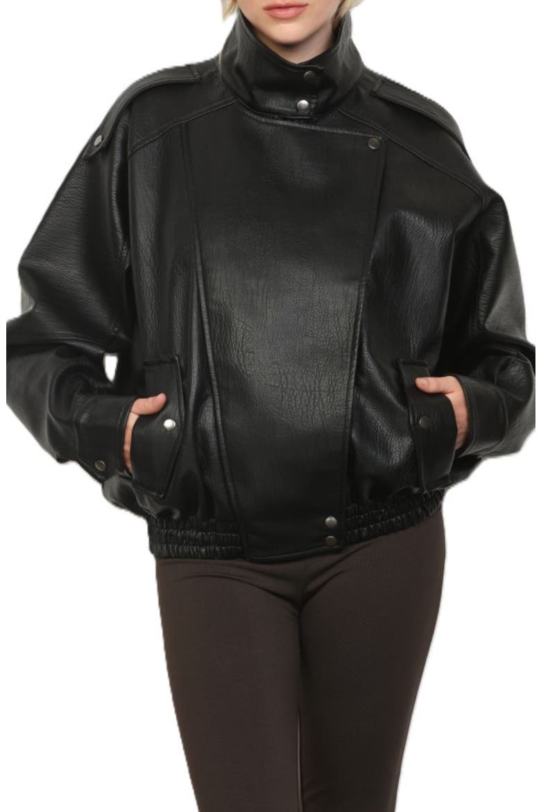 Textured Faux Leather Jacket, Main, color, BLACK