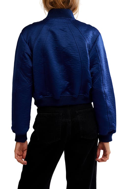 Free People Ellie Satin Bomber Jacket In Cosmic In Blue