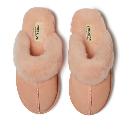 Shop Dearfoams Fireside Melton Genuine Shearling Platform Scuff Slipper In Peach Dust