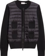 Moncler Mixed Media Quilt Front Wool Cardigan