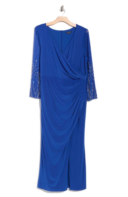 Marina Embellished Long Sleeve Maxi Dress In Blue