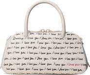 Kate Spade New York grace i love you script embossed leather top handle bag