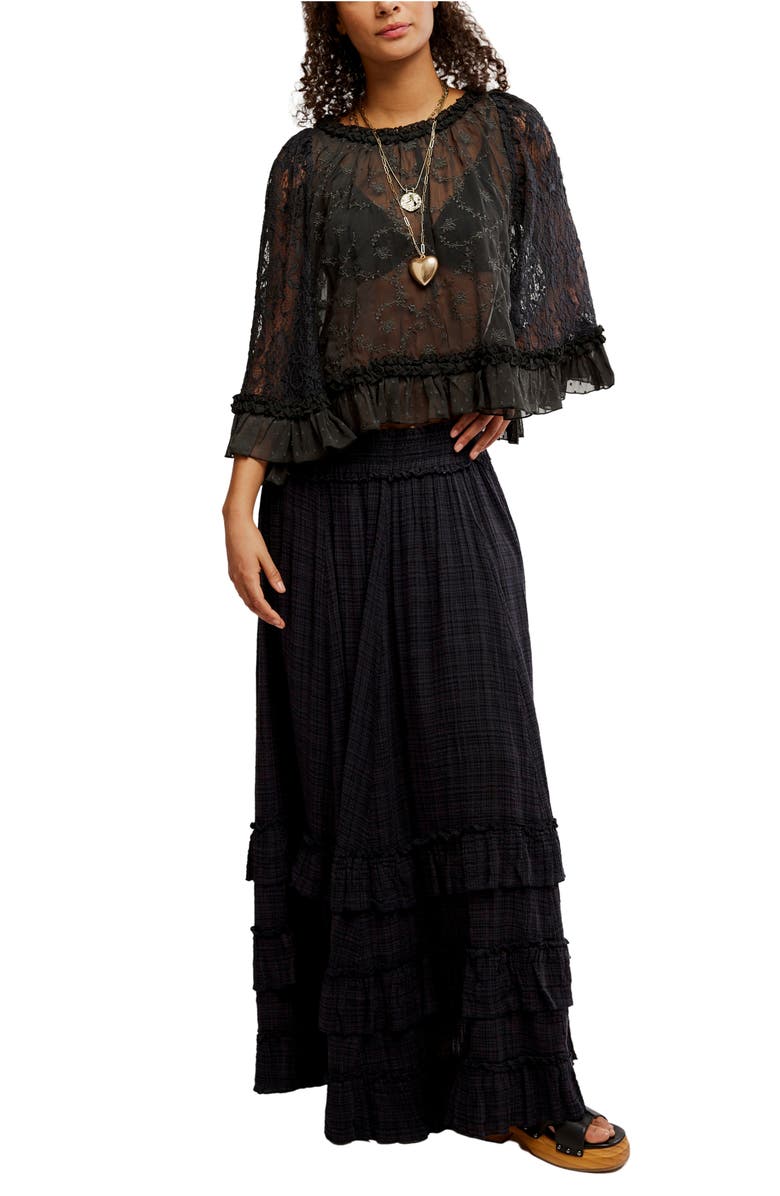 Free People Brynn Tiered Cotton Blend Maxi Skirt, Alternate, color,