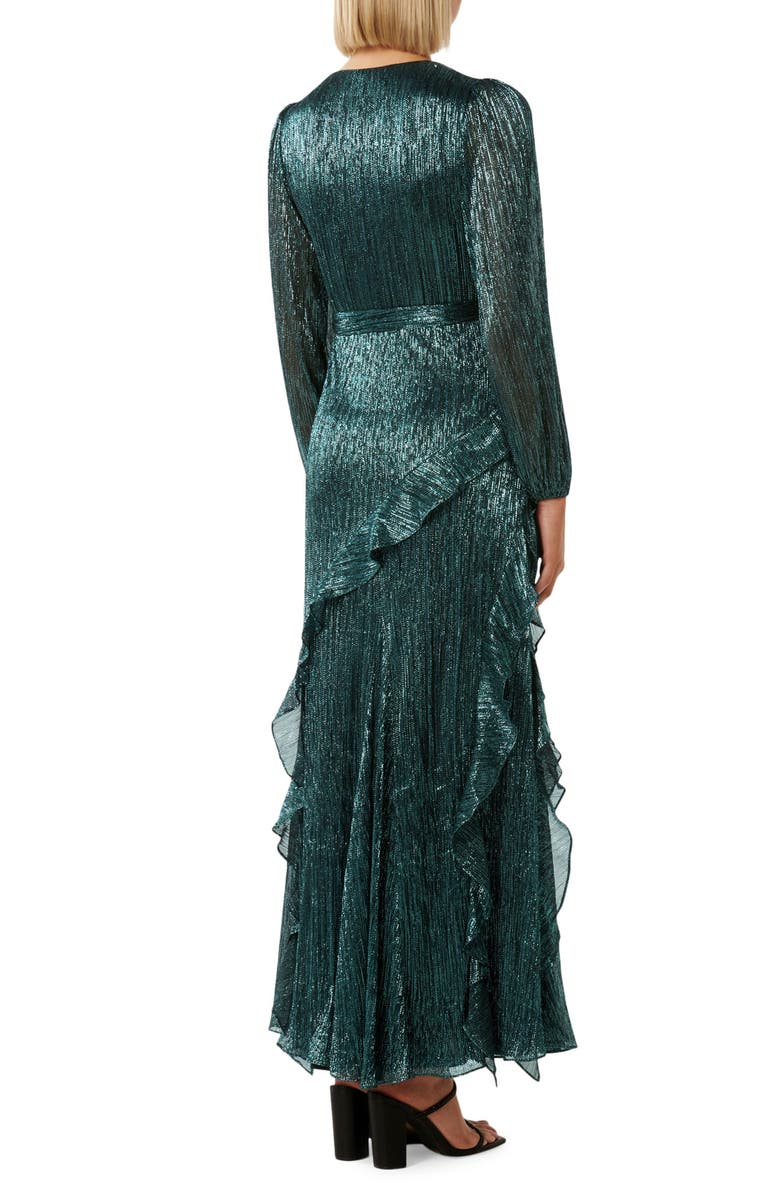 Ever New Metallic Plissé Ruffle Long Sleeve Maxi Dress, Alternate, color, 