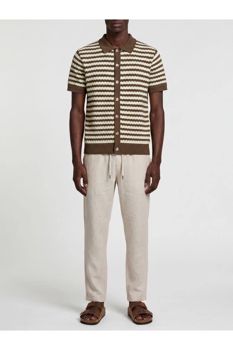Striped Resort Knitted Shirt, Alternate, color, Mocha & Cream
