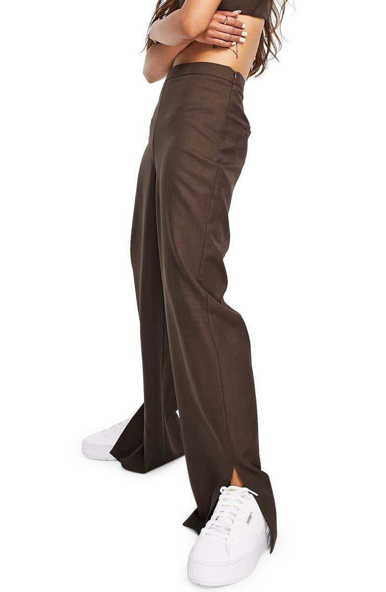 Topshop High Waist Side Slit Trousers, Alternate, color,