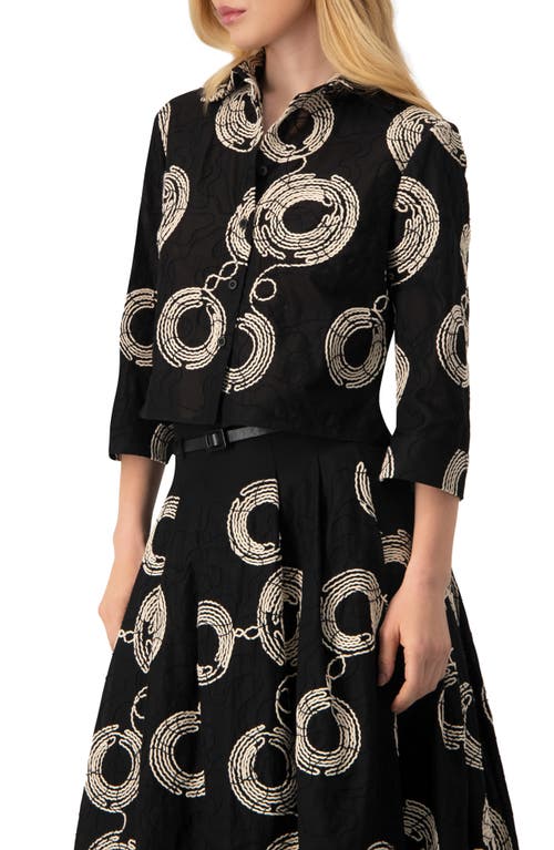 Ivonne Black Cropped Shirt With Circular Embroidery In Black