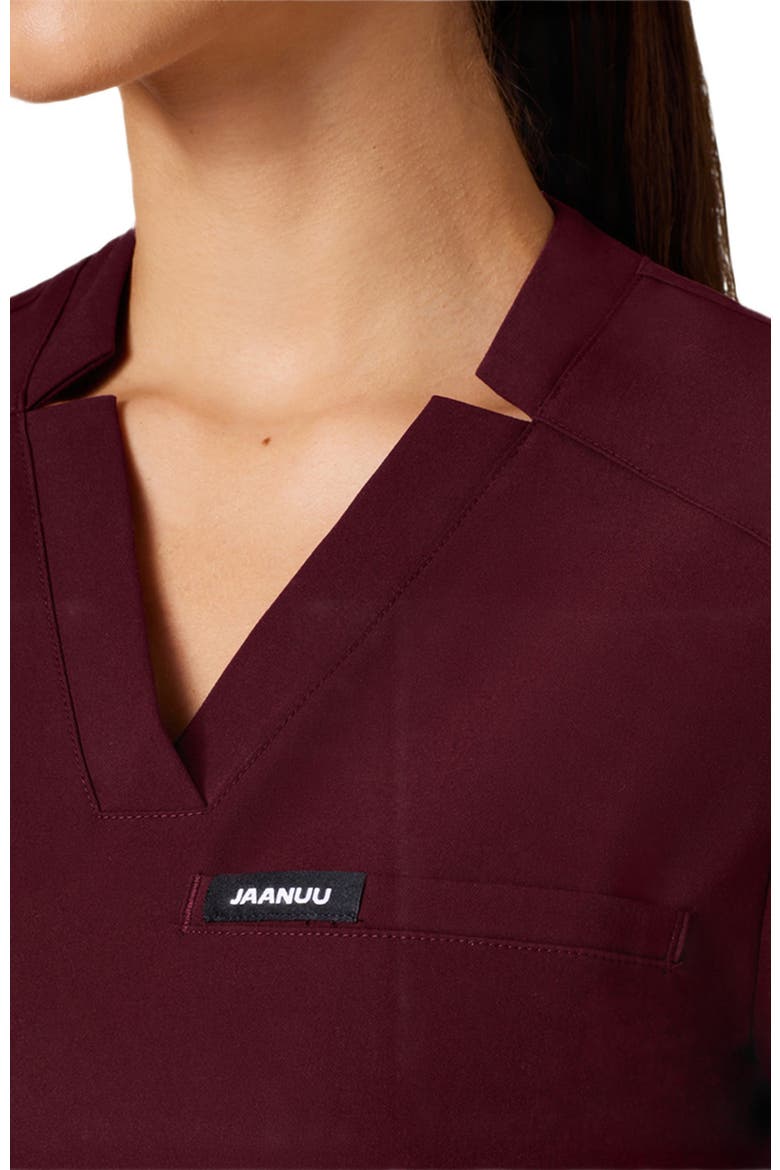 Helia Women's 3-Pocket Slim Notched V-Neck Scrub Top, Alternate, color, Burgundy