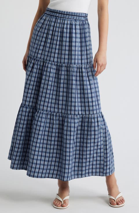 Rockwell Check Tiered Midi Skirt