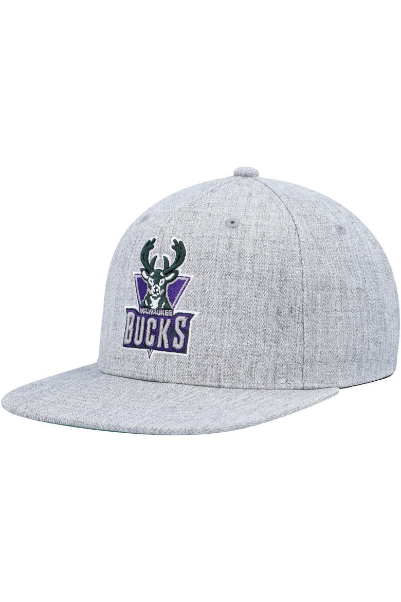 Men's Mitchell & Ness Heather Gray Milwaukee Bucks Hardwood Classics 2.0 Snapback Hat, Main, color, Heather Gray