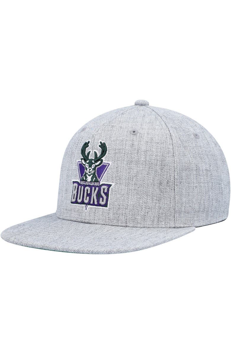 Mitchell & Ness Men's Mitchell & Ness Heather Gray Milwaukee Bucks Hardwood Classics 2.0 Snapback Hat, Main, color, Heather Gray