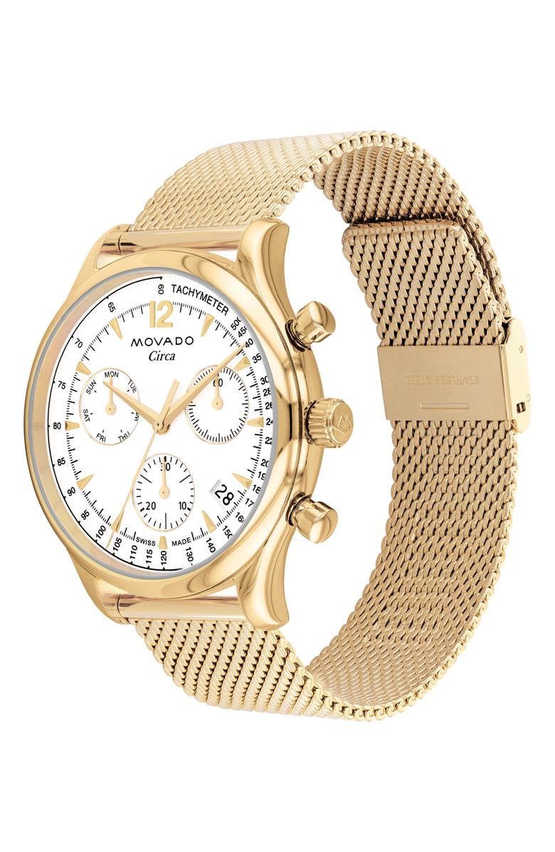 Movado Heritage Circa Chronograph Mesh Strap Watch, 43mm, Alternate, color,